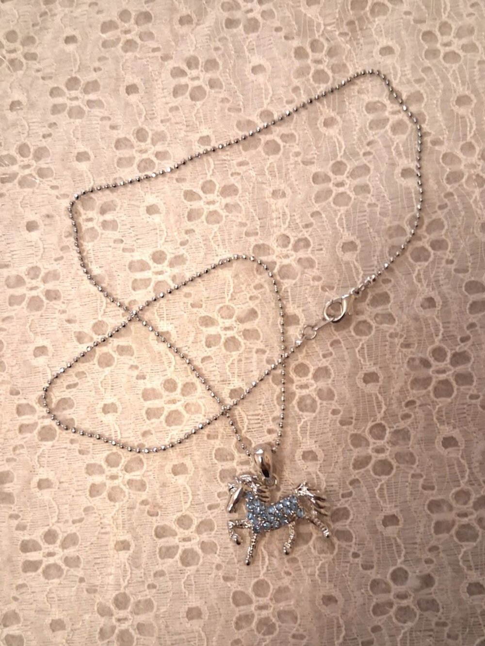 Vintage Artistic Horse Pendant Blue Austrian Crystal Silver-Plated Necklace - Picture 3 of 9